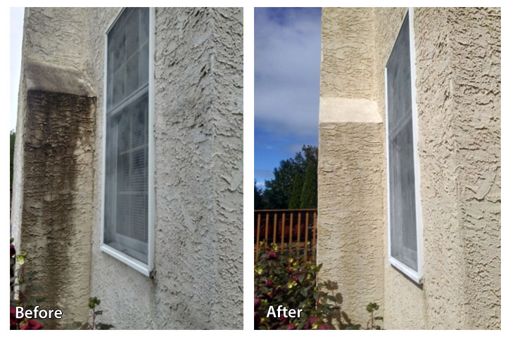 Before and after stucco soft washing in Florida